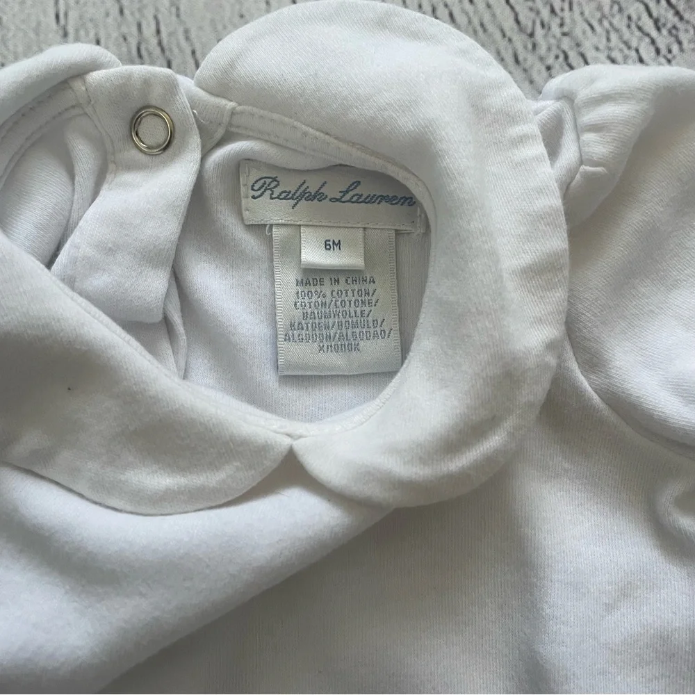 Ralph Lauren Classic White Long Sleeve Rounded Collar Onesie Size 6 months